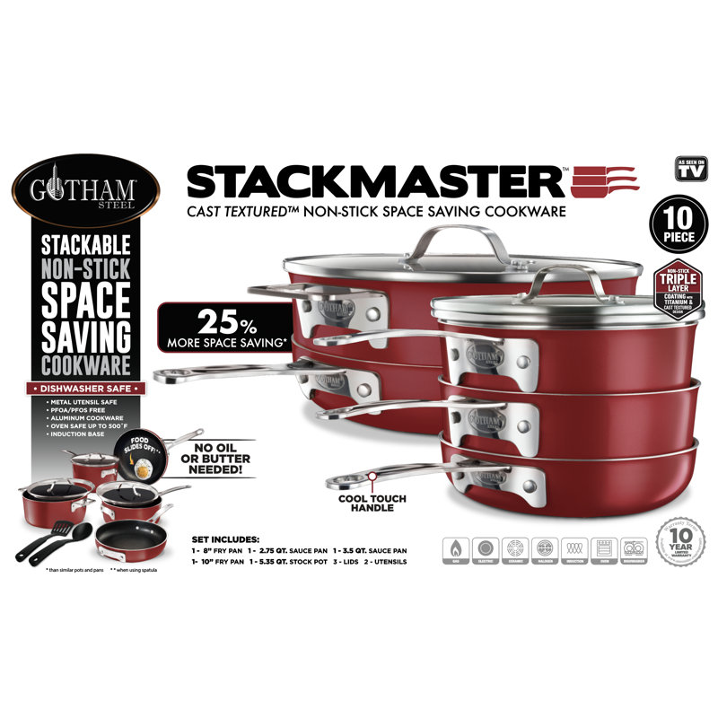 Gotham Steel Stackmaster Stackable Space Saving 10 Piece Aluminum Non